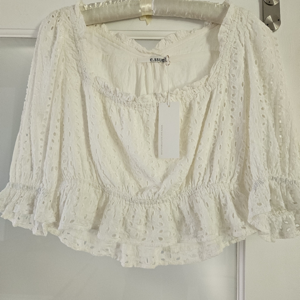 Eyelet Square Neck Crop Top.  Flat Friendly!